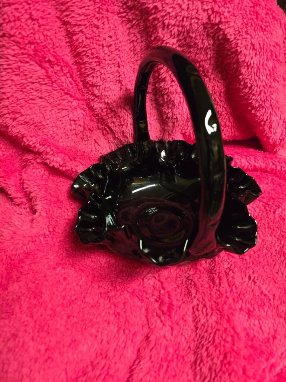 Vintage Fenton Deep Black Thumbprint Handled Basket